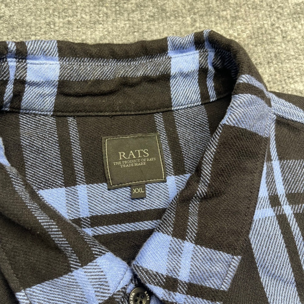 RATS Darkside Initiative Flannel Shirt Mens XXL Black Blue Plaid Long Sleeve - Picture 3 of 6